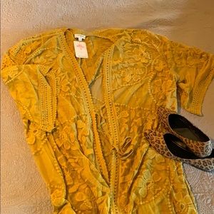Umgee Mustard Lace Kimono L